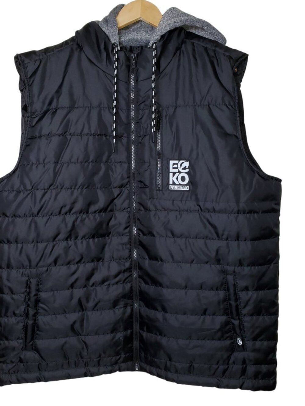 Ecko Unlimted Men's Black Full Front Zip Quilted Grey Hooded Puffer Vest, Sz 2XL